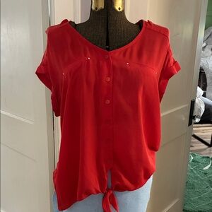 Elegant Red Short-Sleeve Blouse